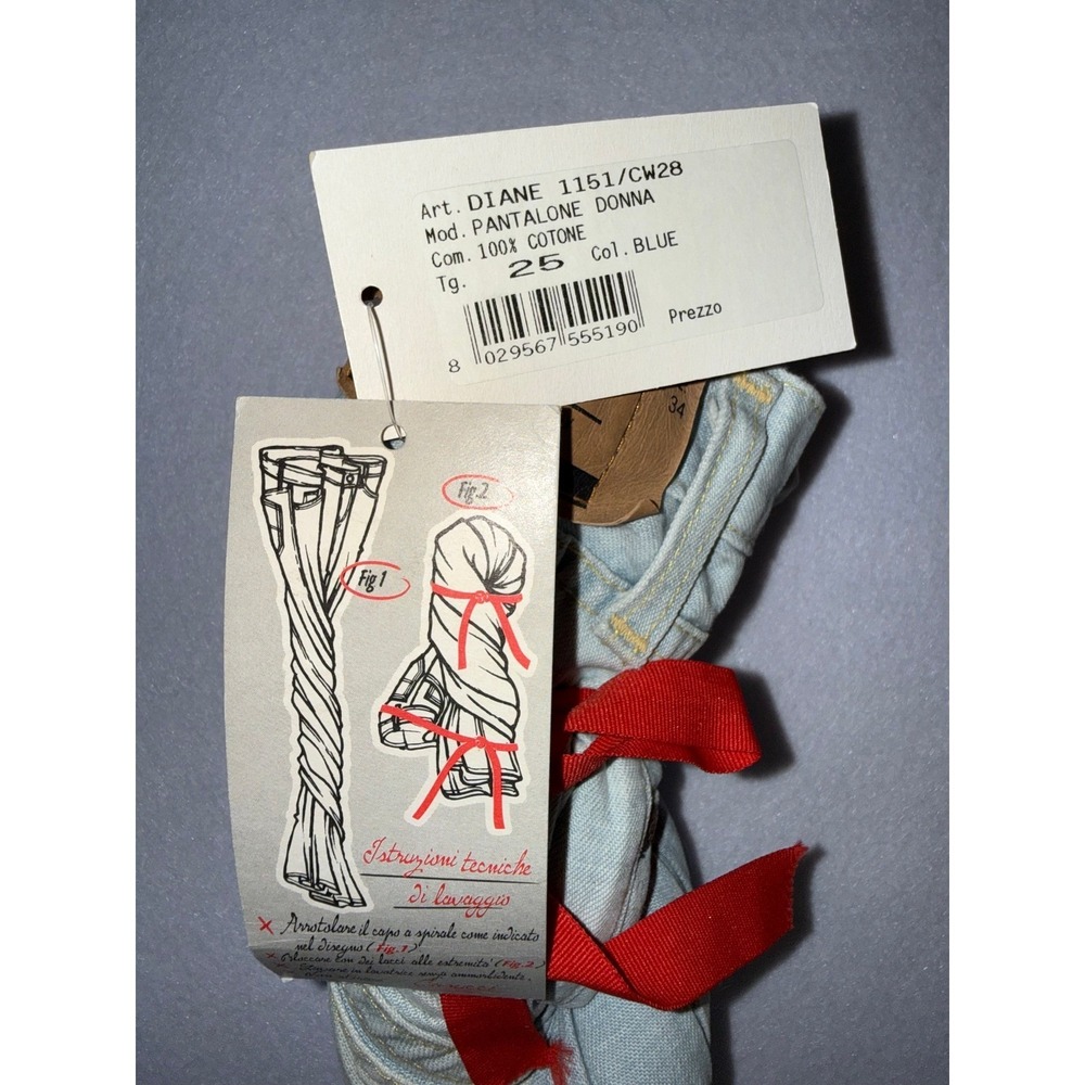 NWT VTG CASUCCI Diane Twisted Denim Jeans Size 25 Light Wash Crinkle Y2K Italy - Picture 2 of 5